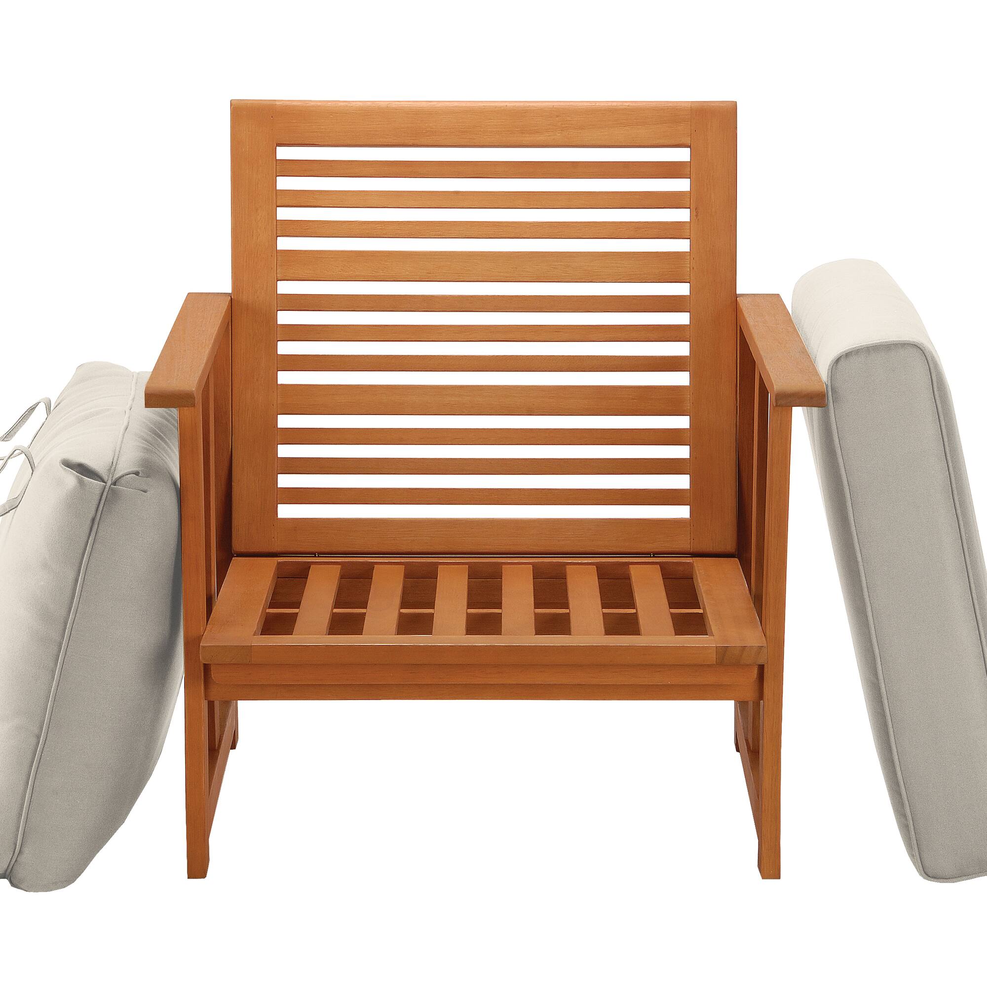 Beige Eucalyptus Grandis Wood Cushioned Club Chair